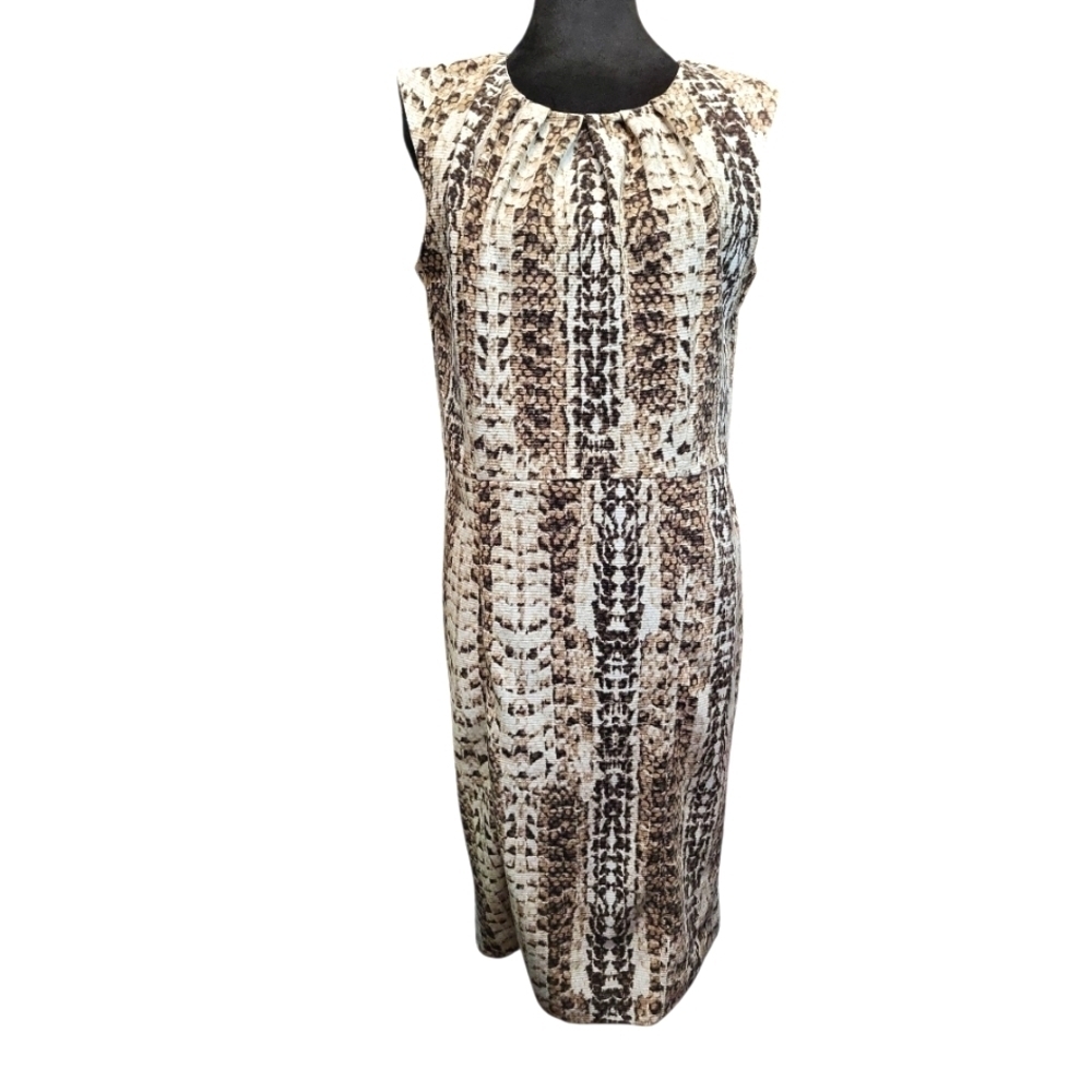 Dana Buchman Size 10Animal Print  Brown and Cream Sleeveless Dress No Belt